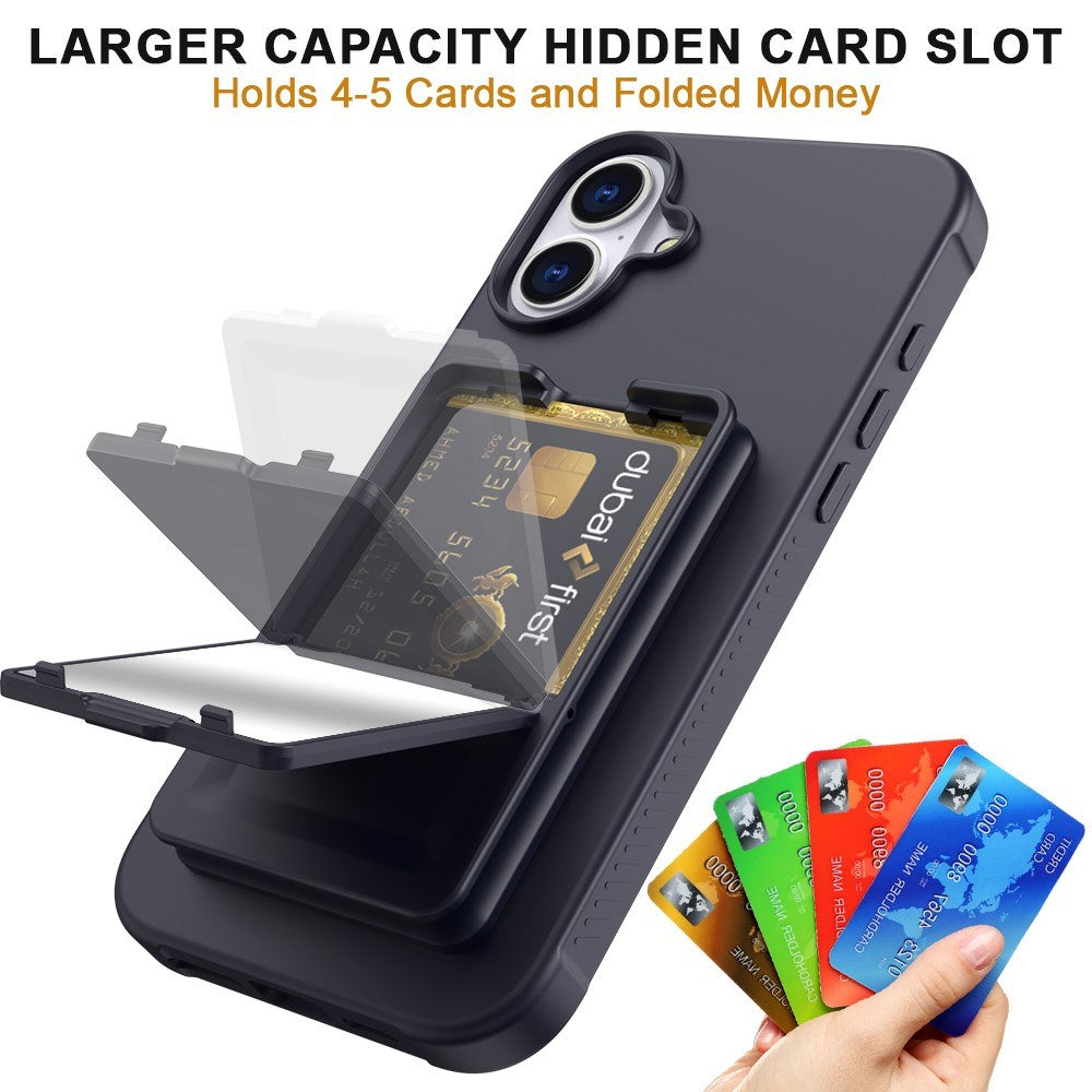 EIDERWOOD iPhone 16 Flexible Plastic Case with Card Holder & Built-in Mirror - Black