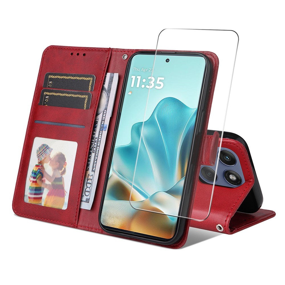 EIDERWOOD Motorola Edge 60 / Edge 60 Fusion 2-in-1 Faux Leather Flip Case with Screen Protector Glass - Red