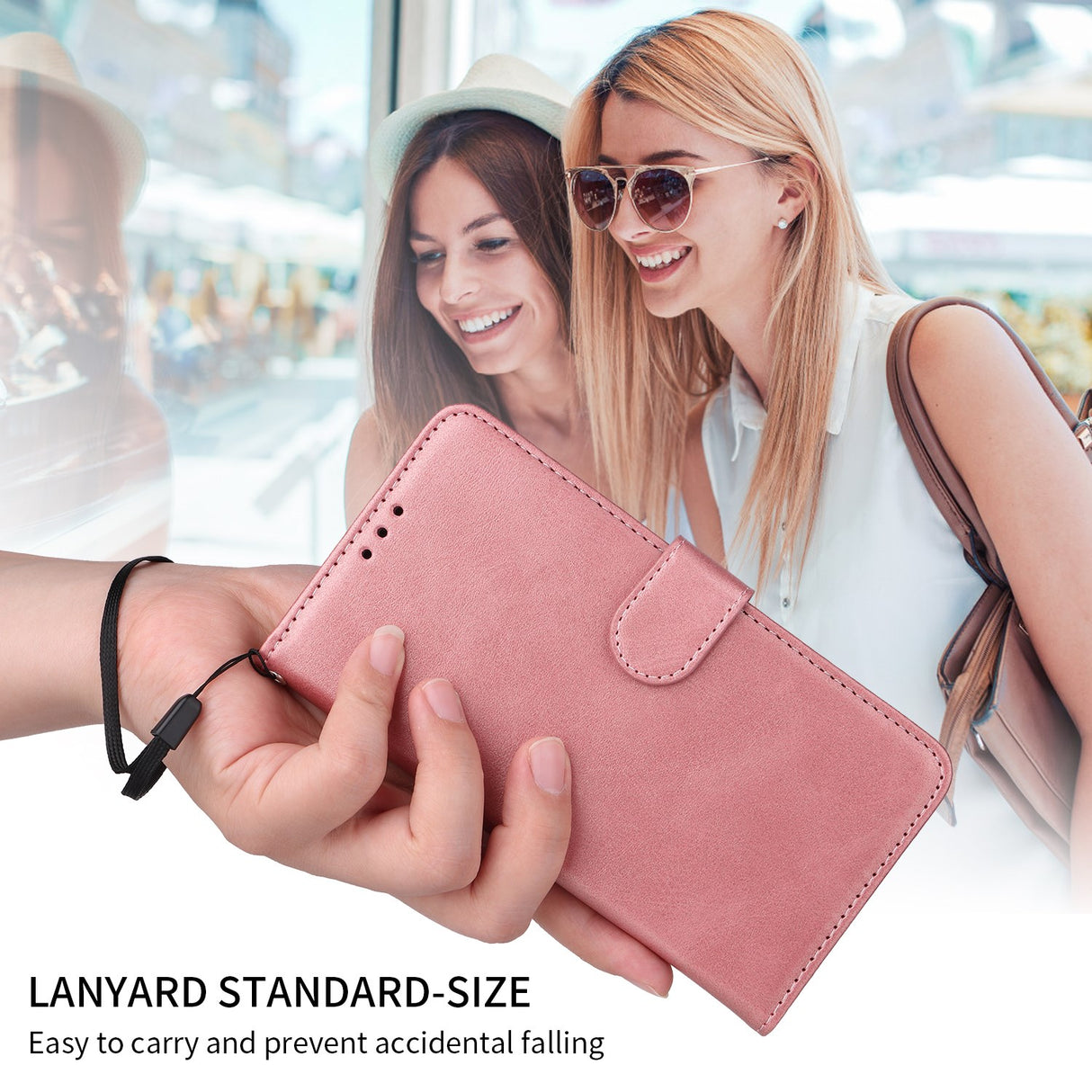 EIDERWOOD iPhone 17 Faux Leather Flip Case with Wallet & Strap - Pink