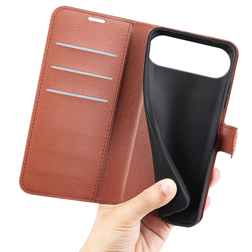 EIDERWOOD iPhone Air Litchi Flip Case with Built-in Card Holder & Stand Function - Brown