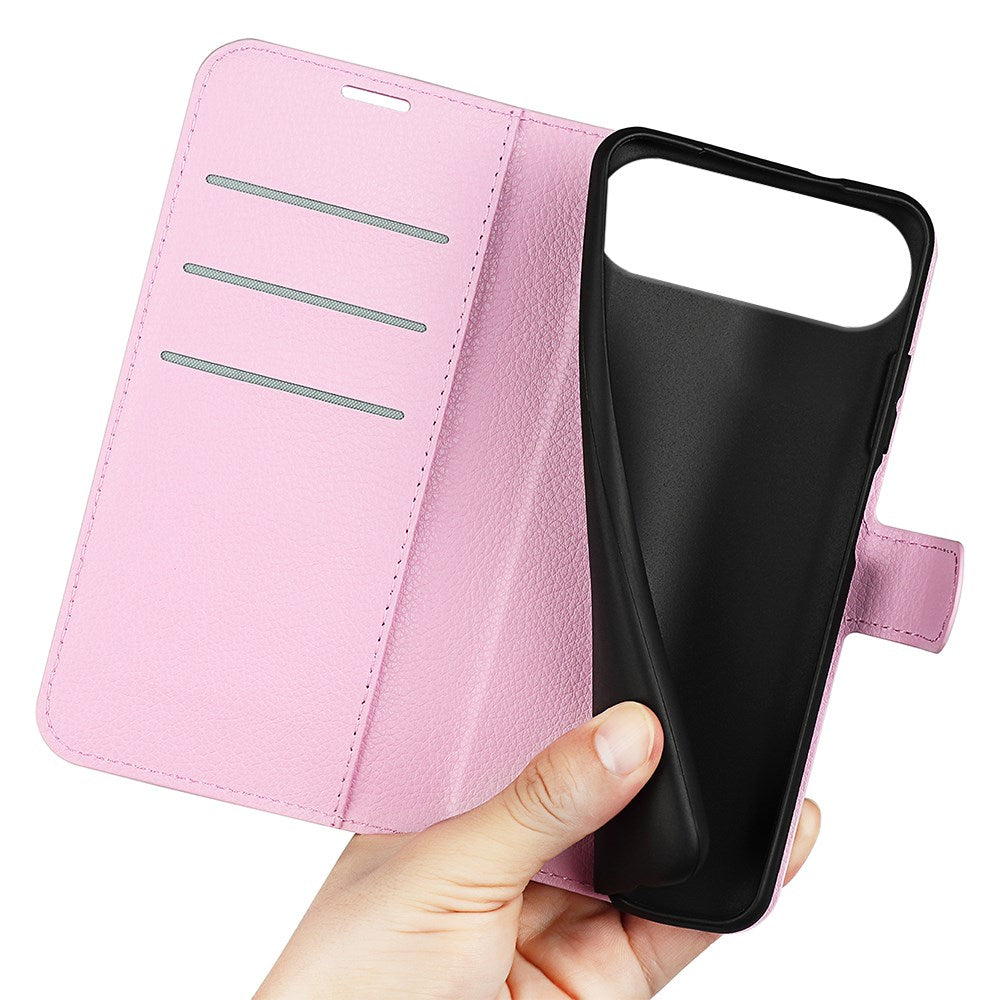 EIDERWOOD iPhone Air Litchi Flip Case with Built-in Card Holder & Stand Function - Pink