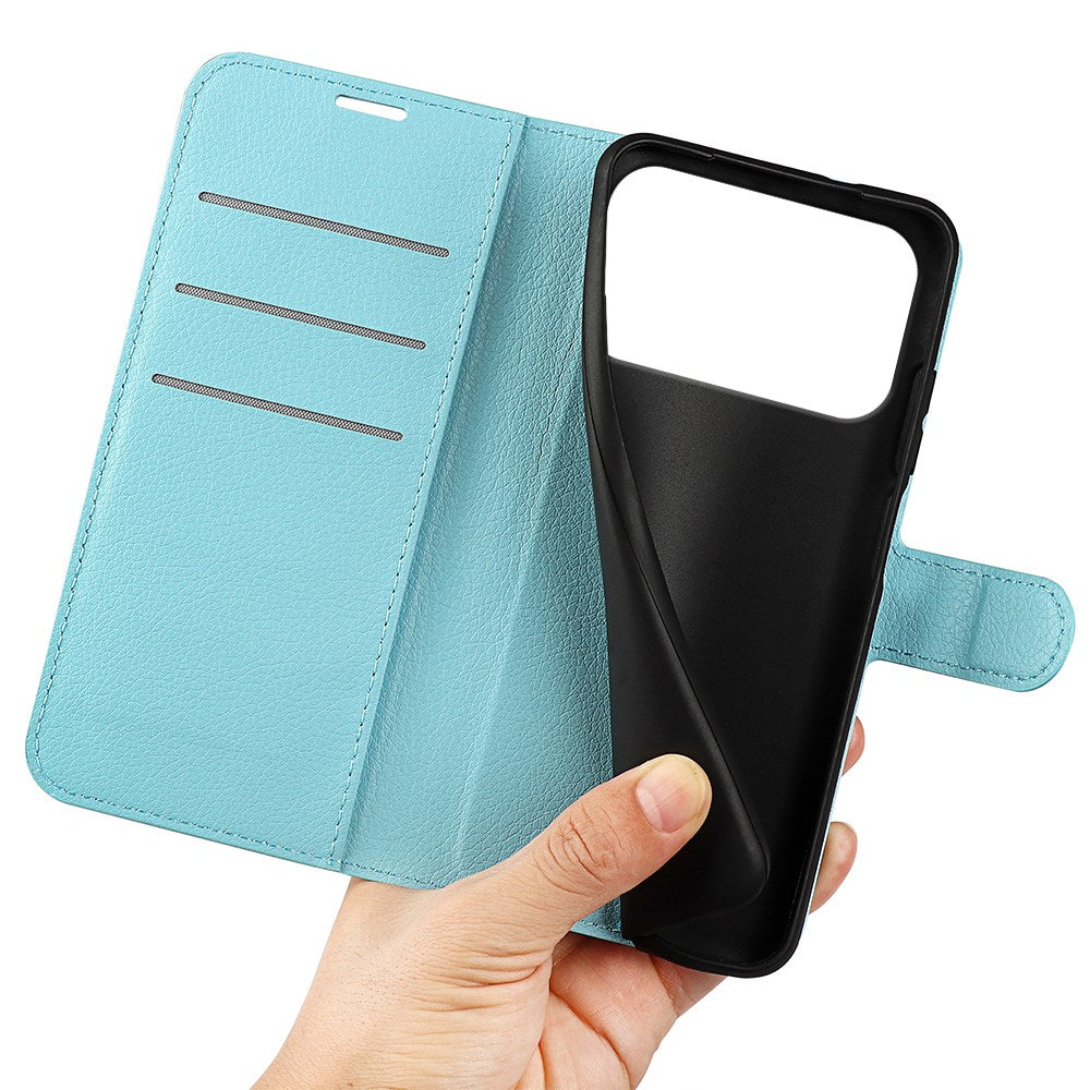 EIDERWOOD iPhone 17 Pro Litchi Flip Case with Built-in Card Holder & Stand Function - Blue