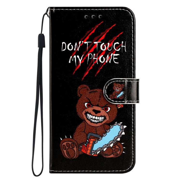 EIDERWOOD iPhone 17 Faux Leather Case with Wallet & Strap - "Don't Touch My Phone" Bear