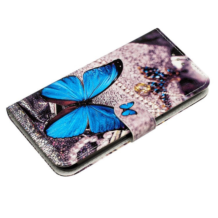 EIDERWOOD iPhone 17 Pro Faux Leather Case with Wallet & Strap - Blue Butterfly