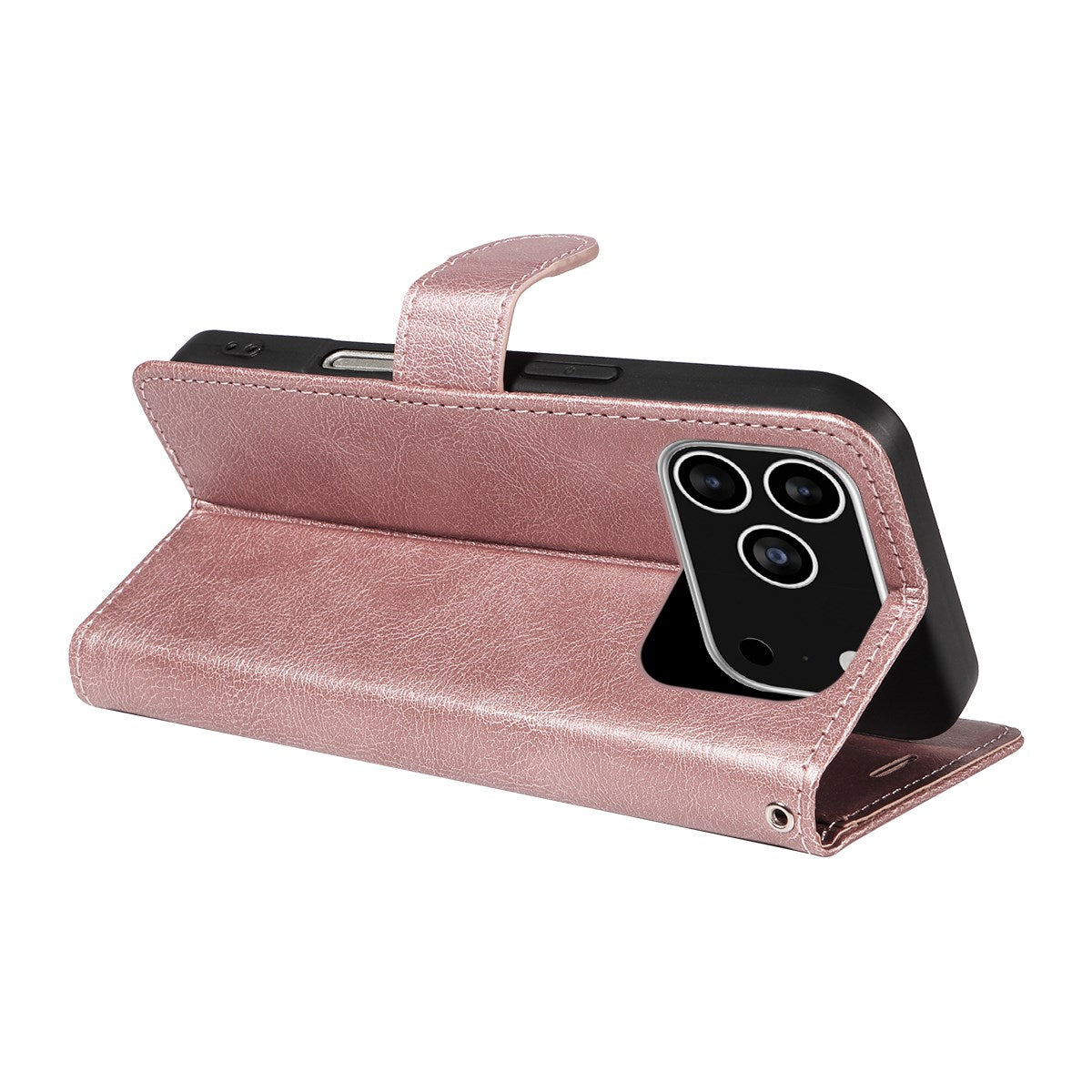 EIDERWOOD iPhone 17 Pro Faux Leather Case with Wallet & Strap - Rose Gold