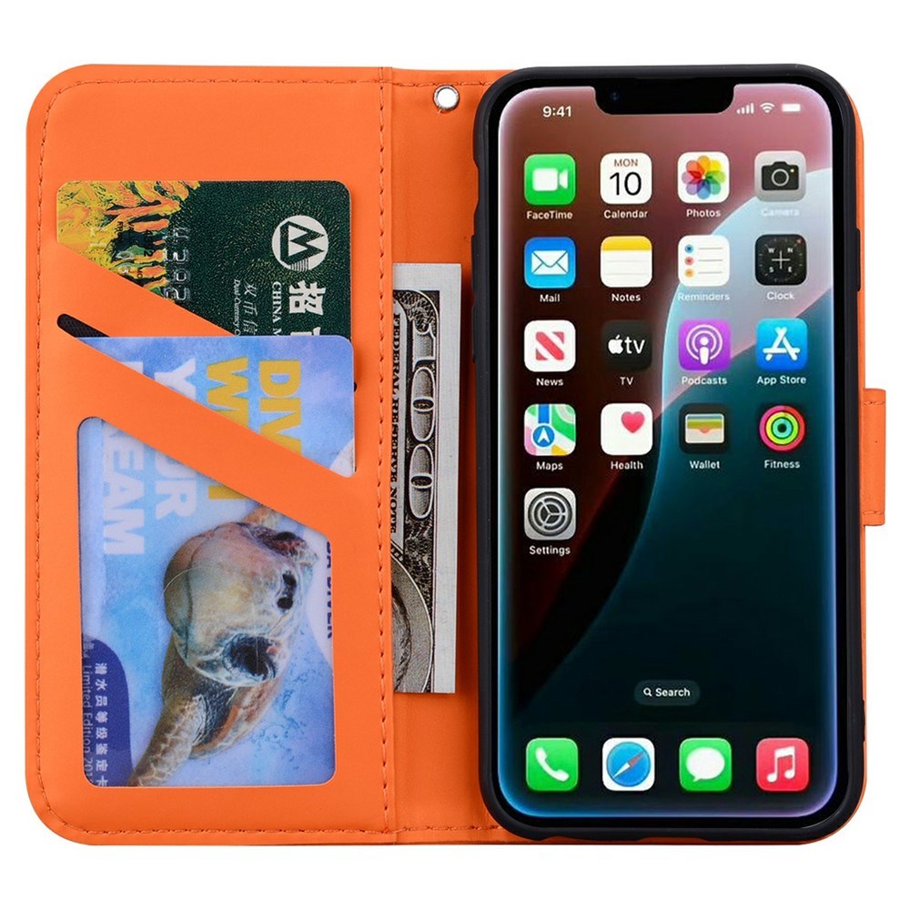 iPhone 17e / 16e Faux Leather Flip Case with Character Design - Orange