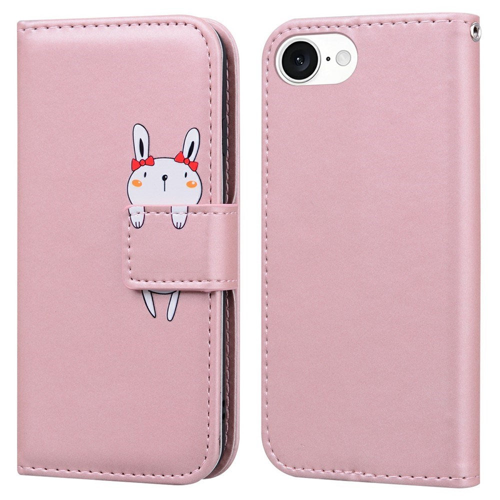iPhone 17e / 16e Faux Leather Flip Case with Character Design - Pink