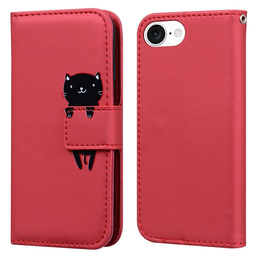 iPhone 17e / 16e Faux Leather Flip Case with Character Design - Red