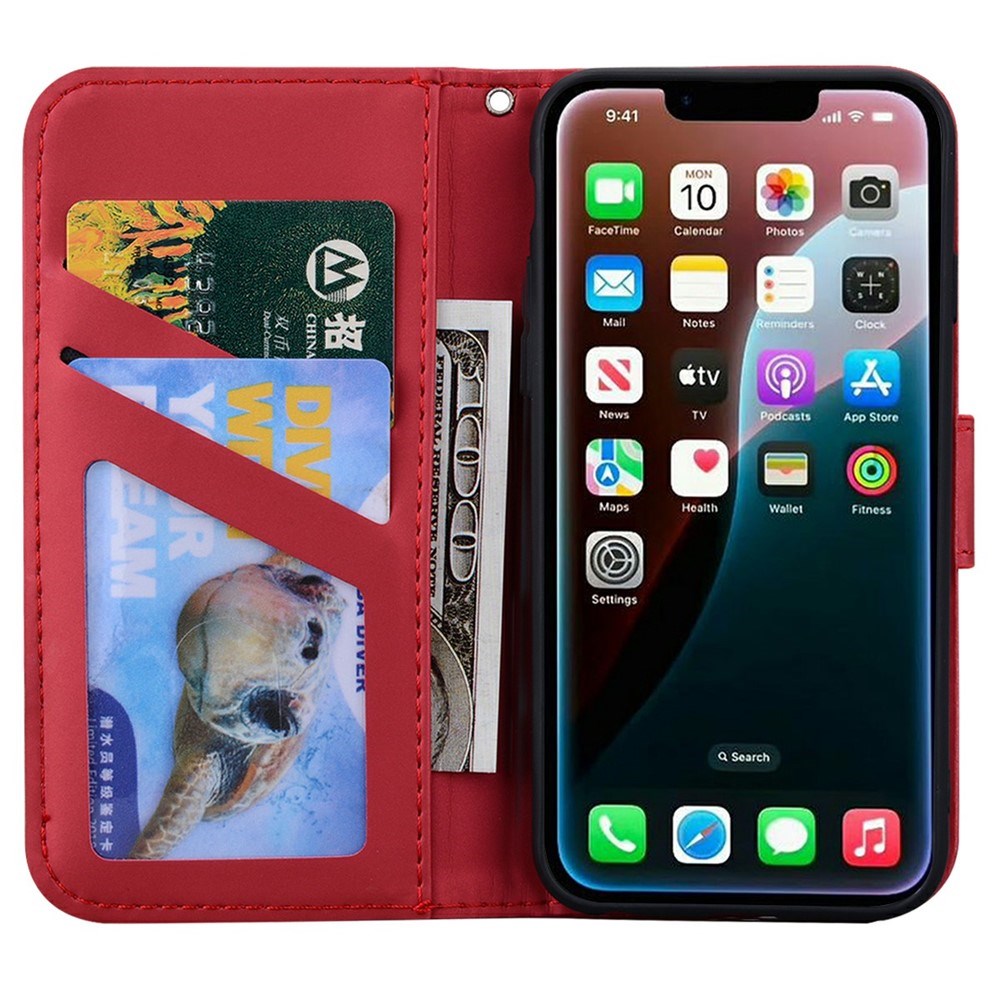 iPhone 17e / 16e Faux Leather Flip Case with Character Design - Red