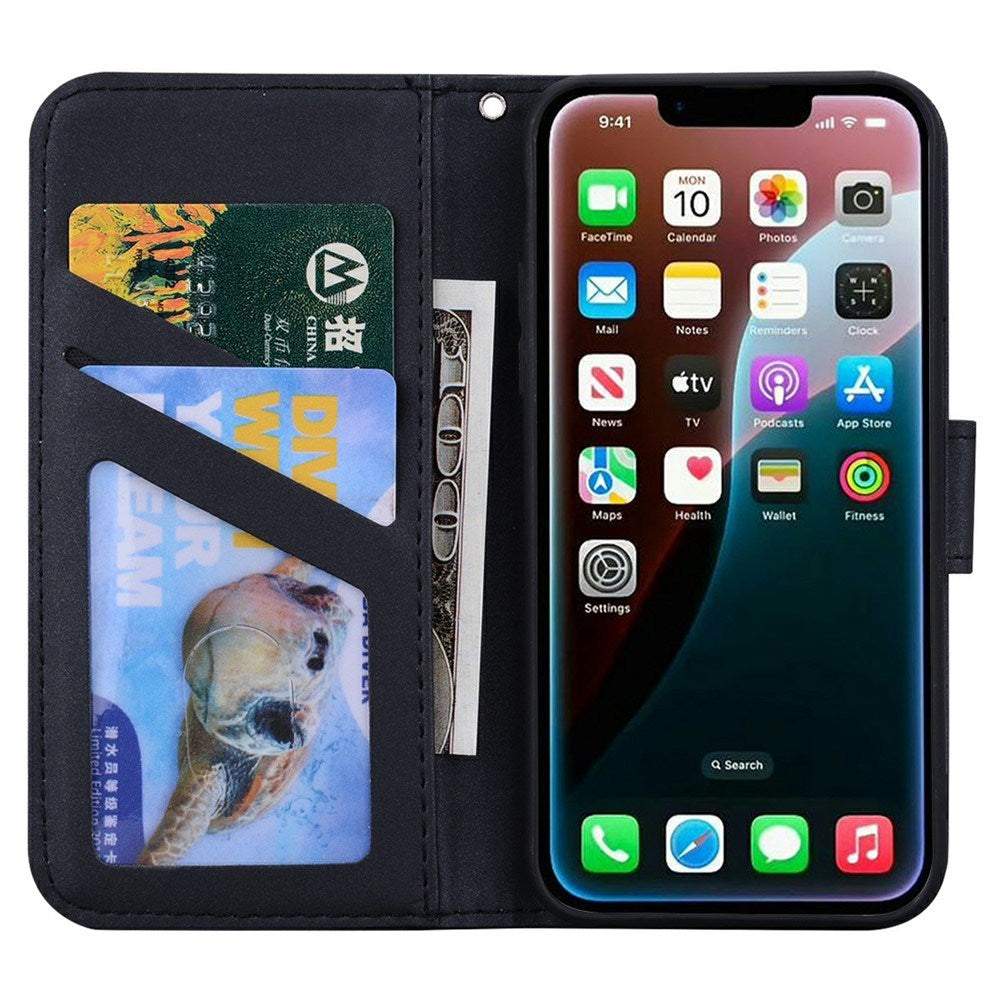 iPhone 17e / 16e Faux Leather Flip Case with Character Design - Black