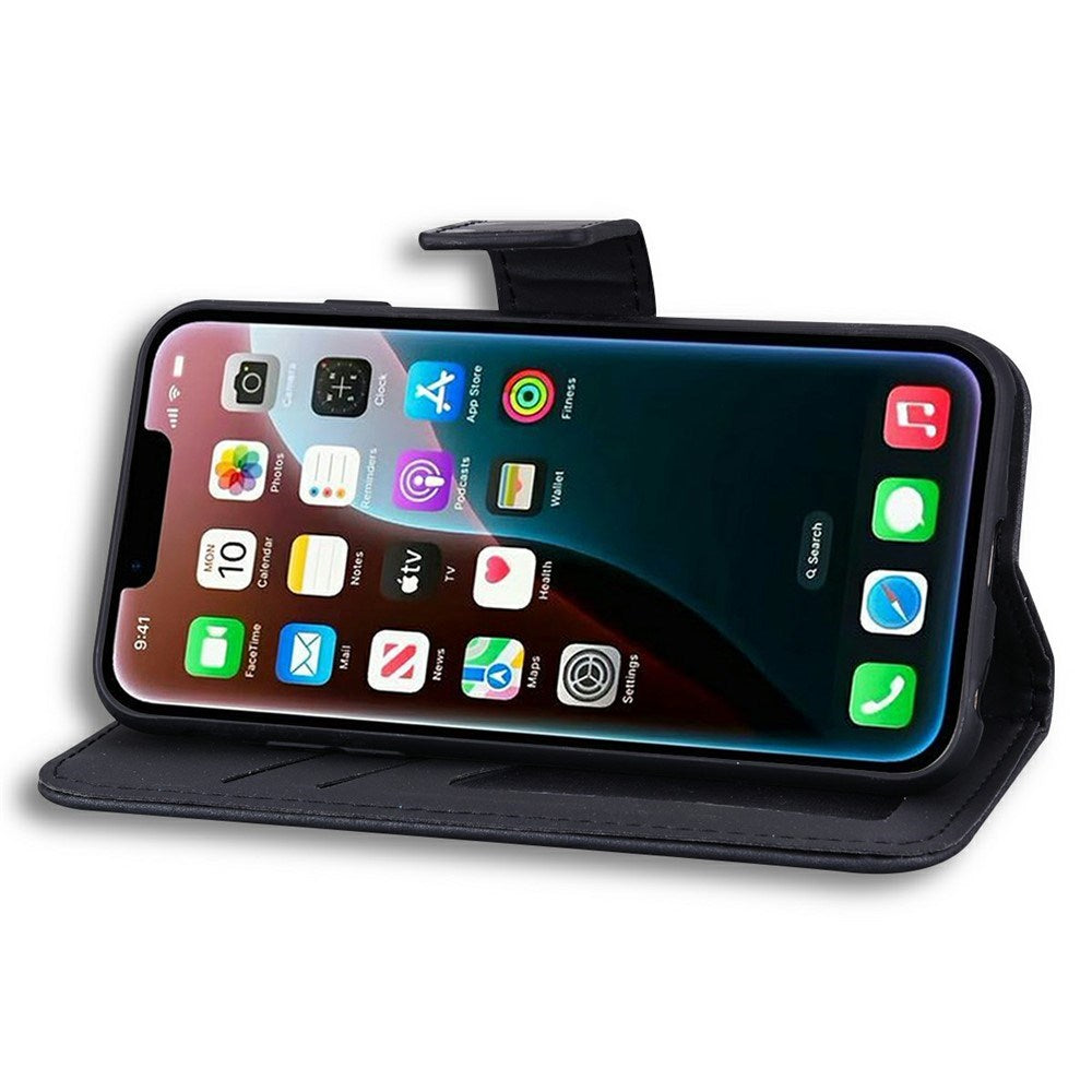 iPhone 17e / 16e Faux Leather Flip Case with Character Design - Black
