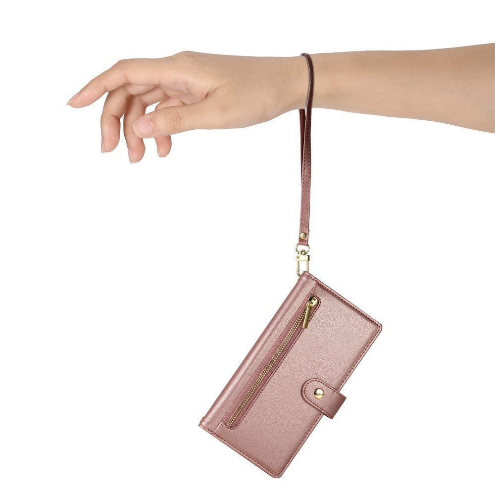 EIDERWOOD iPhone Air Flip Case with Card Holder / Zipper Pocket / Strap - Rose Gold