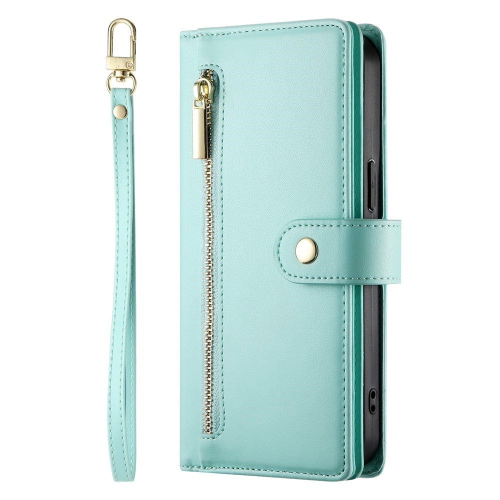 EIDERWOOD iPhone Air Flip Case with Card Holder / Zipper Pocket / Strap - Turquoise