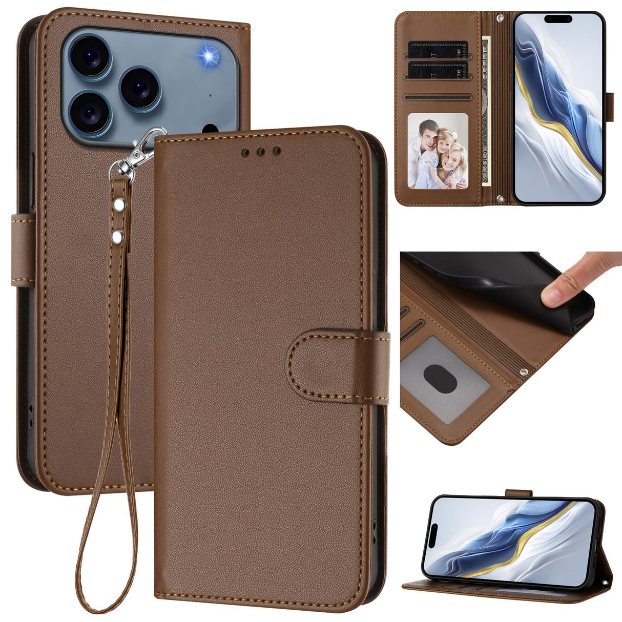 iPhone 18 Pro Max / 17 Pro Max EIDERWOOD Faux Leather Flip Case with Strap - Brown