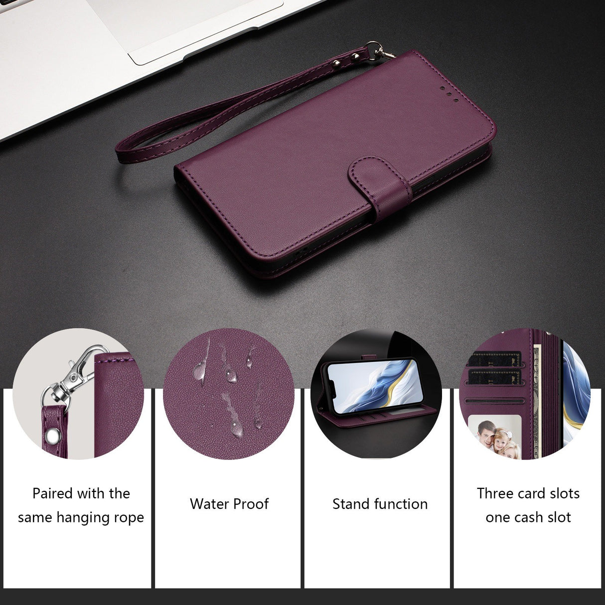 iPhone 18 Pro Max / 17 Pro Max EIDERWOOD Faux Leather Flip Case with Strap - Purple