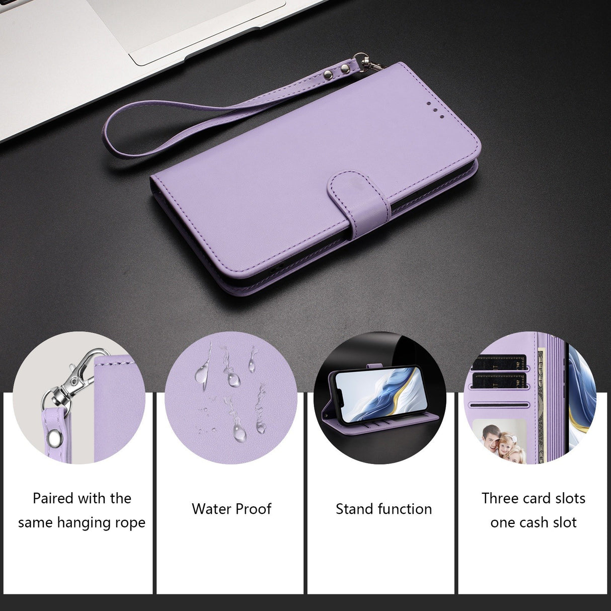 iPhone 18 Pro Max / 17 Pro Max EIDERWOOD Faux Leather Flip Case with Strap - Light Purple