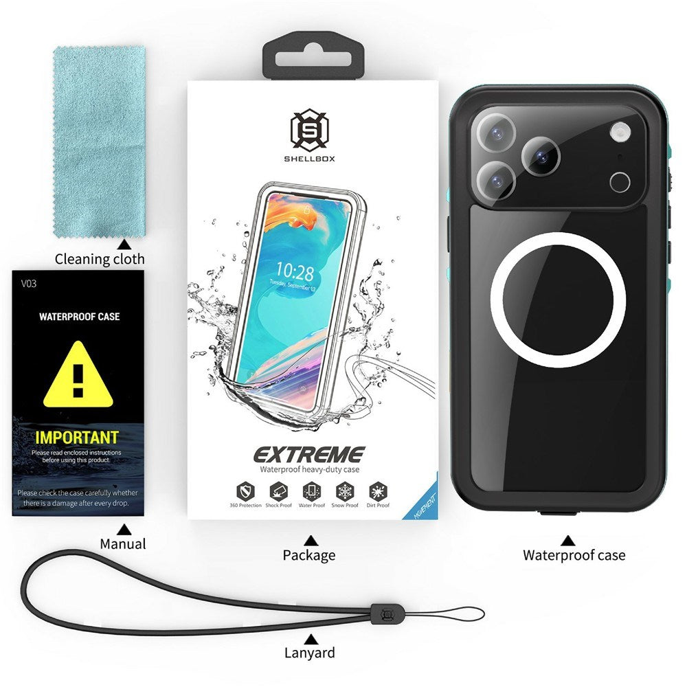 EIDERWOOD iPhone 17 Pro Max Waterproof Craftsman Case with Screen Protector & Strap - MagSafe Compatible - Blue