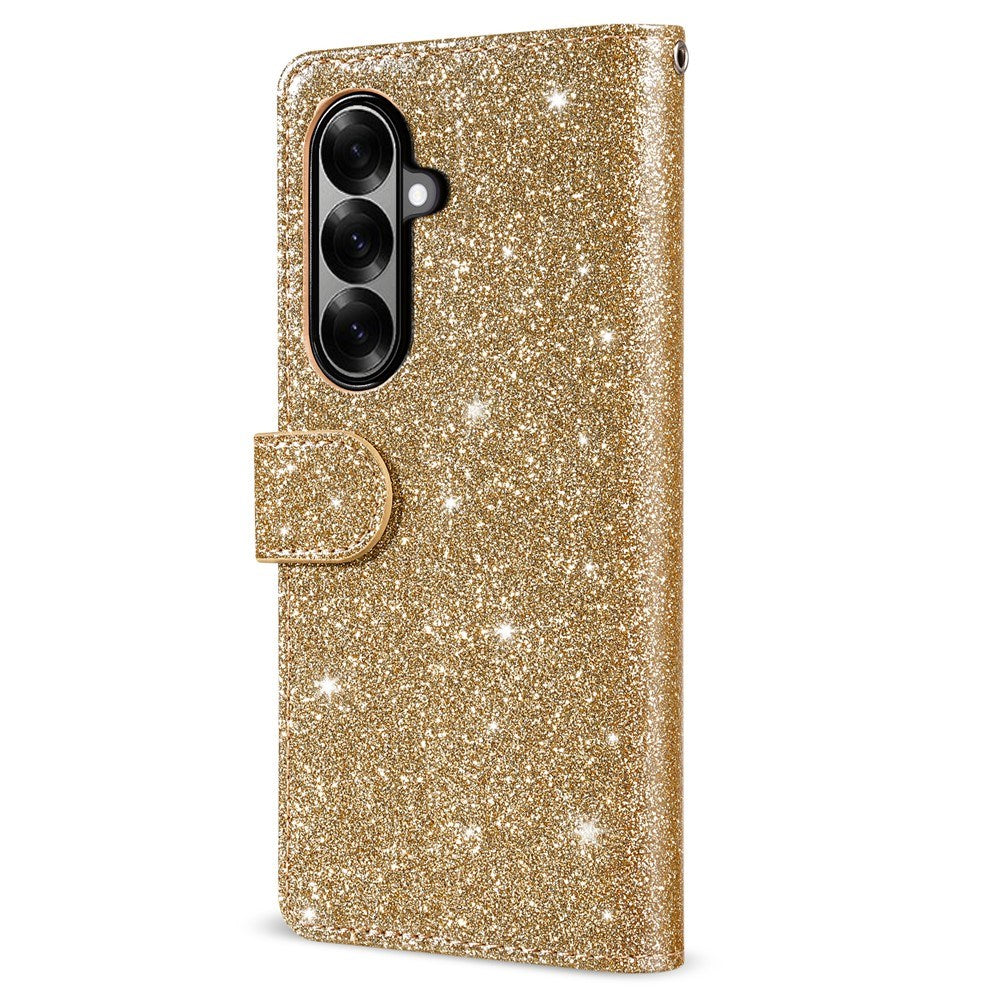 EIDERWOOD Samsung Galaxy Z Fold7 Glitter Flip Case with Wallet & Strap - Gold