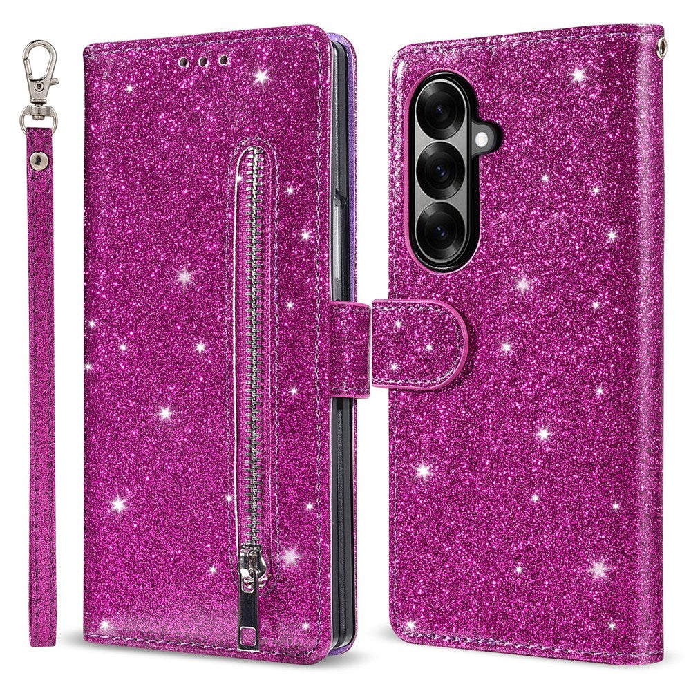 EIDERWOOD Samsung Galaxy Z Fold7 Glitter Flip Case with Wallet & Strap - Purple