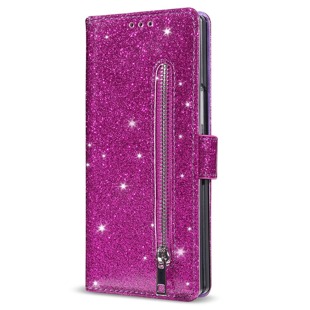 EIDERWOOD Samsung Galaxy Z Fold7 Glitter Flip Case with Wallet & Strap - Purple