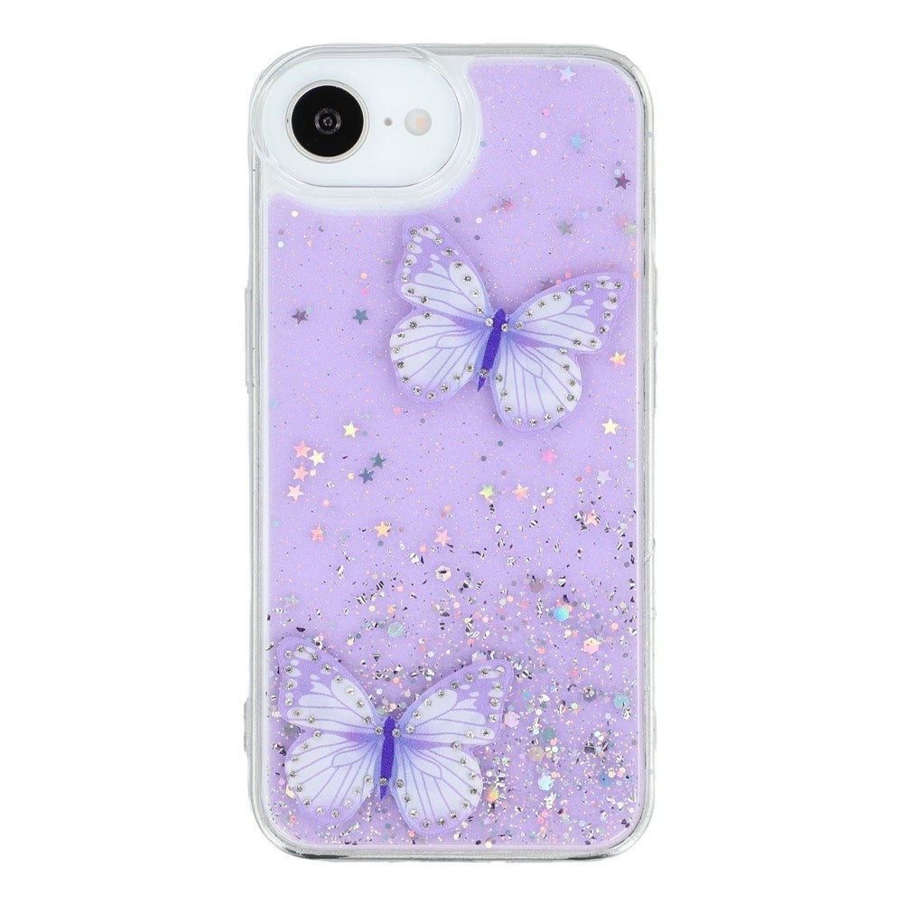 EIDERWOOD iPhone 16e Flexible Plastic Case with Butterflies - Transparent / Purple