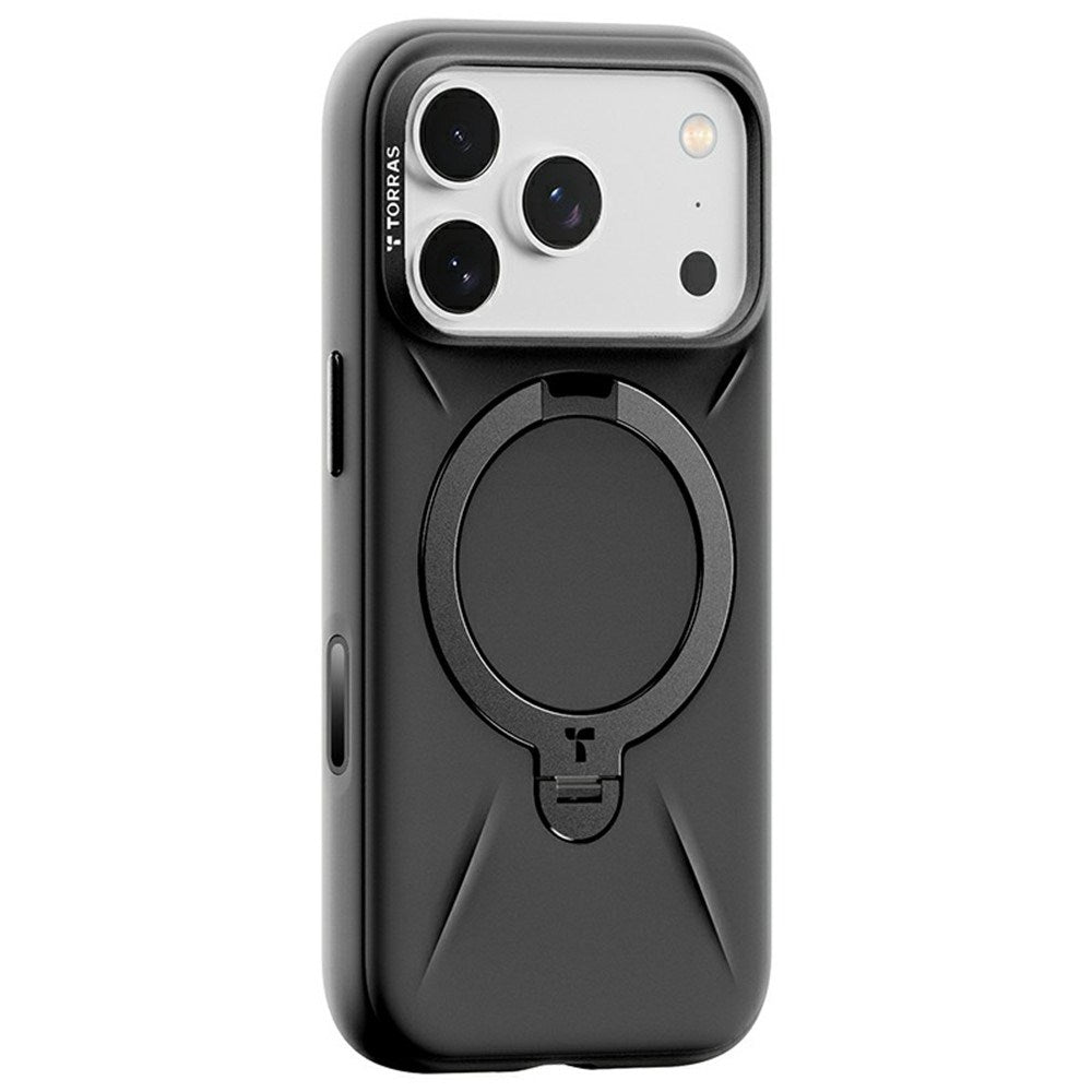 TORRAS iPhone 17 Pro Ostand Spin Silicone Case with Rotating Kickstand - MagSafe Compatible - Black