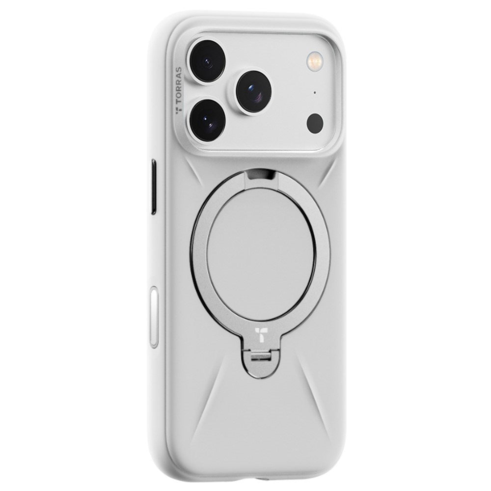 TORRAS iPhone 17 Pro Max Ostand Spin Silicone Case with Rotating Kickstand - MagSafe Compatible - White