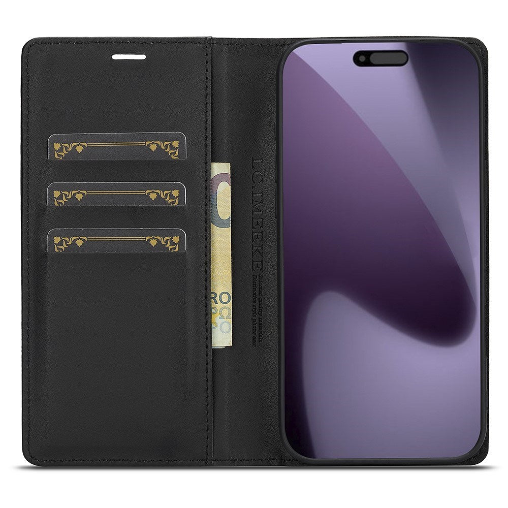 iPhone 18 Pro Max / 17 Pro Max LC.IMEEKE Artificial Leather Flip Case with Carbon Fiber - Black / Red Horizontal Stripe