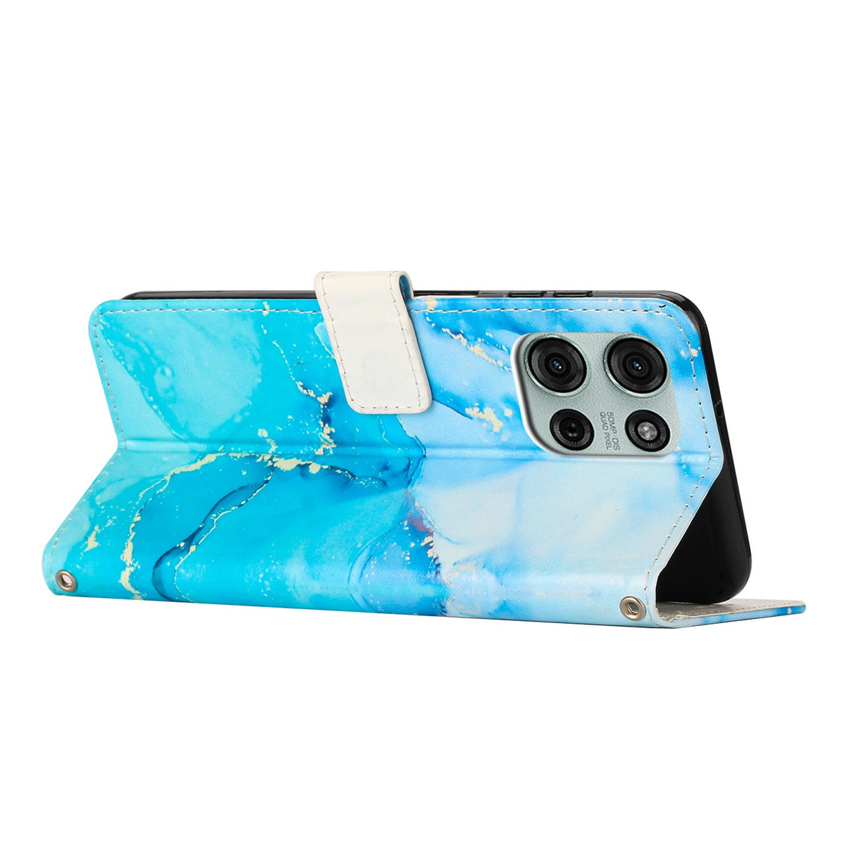 EIDERWOOD Motorola Moto G56 Marble Patterned Faux Leather Flip Case with Strap - Blue