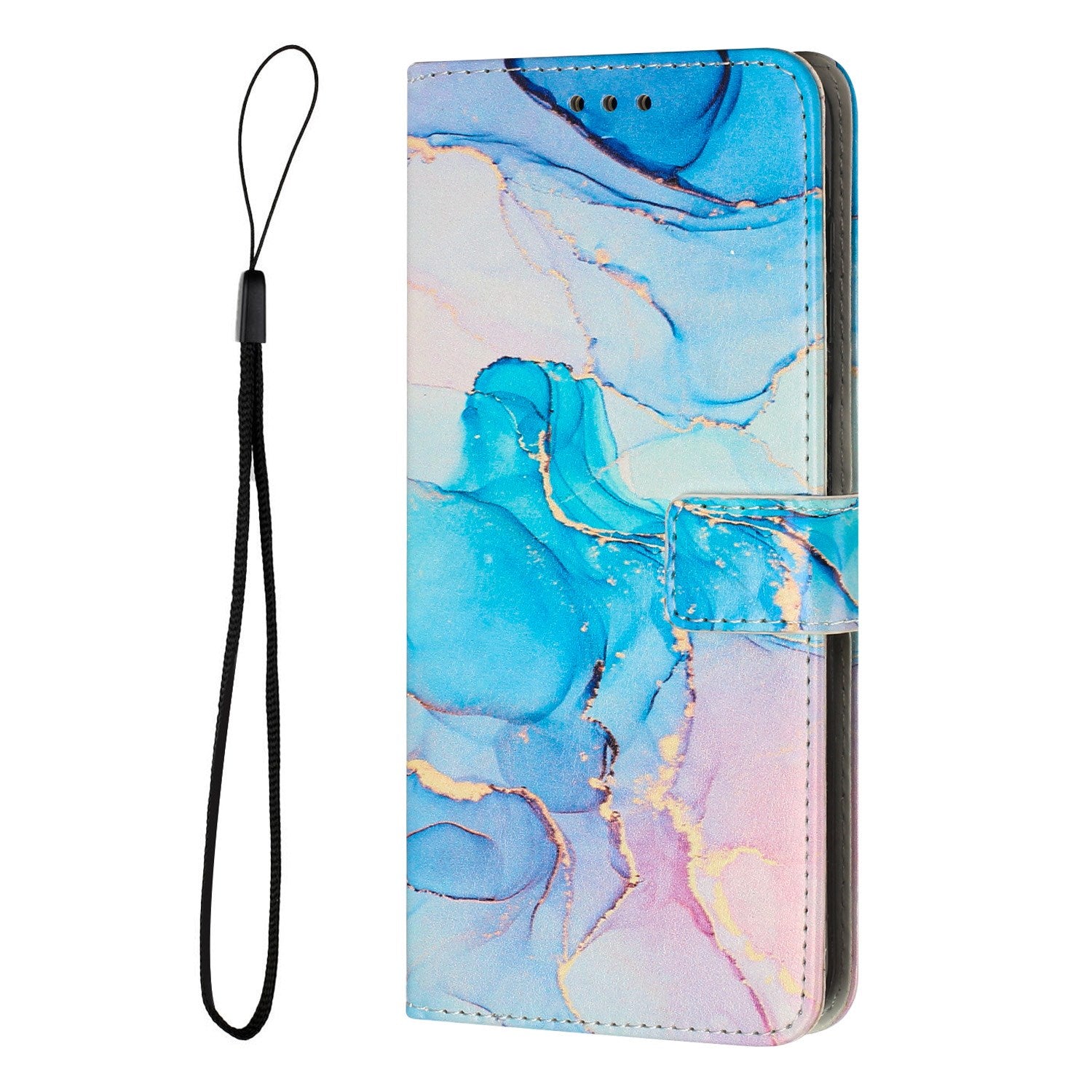 EIDERWOOD Motorola Moto G56 Marble Patterned Faux Leather Flip Case with Strap - Pink / Blue