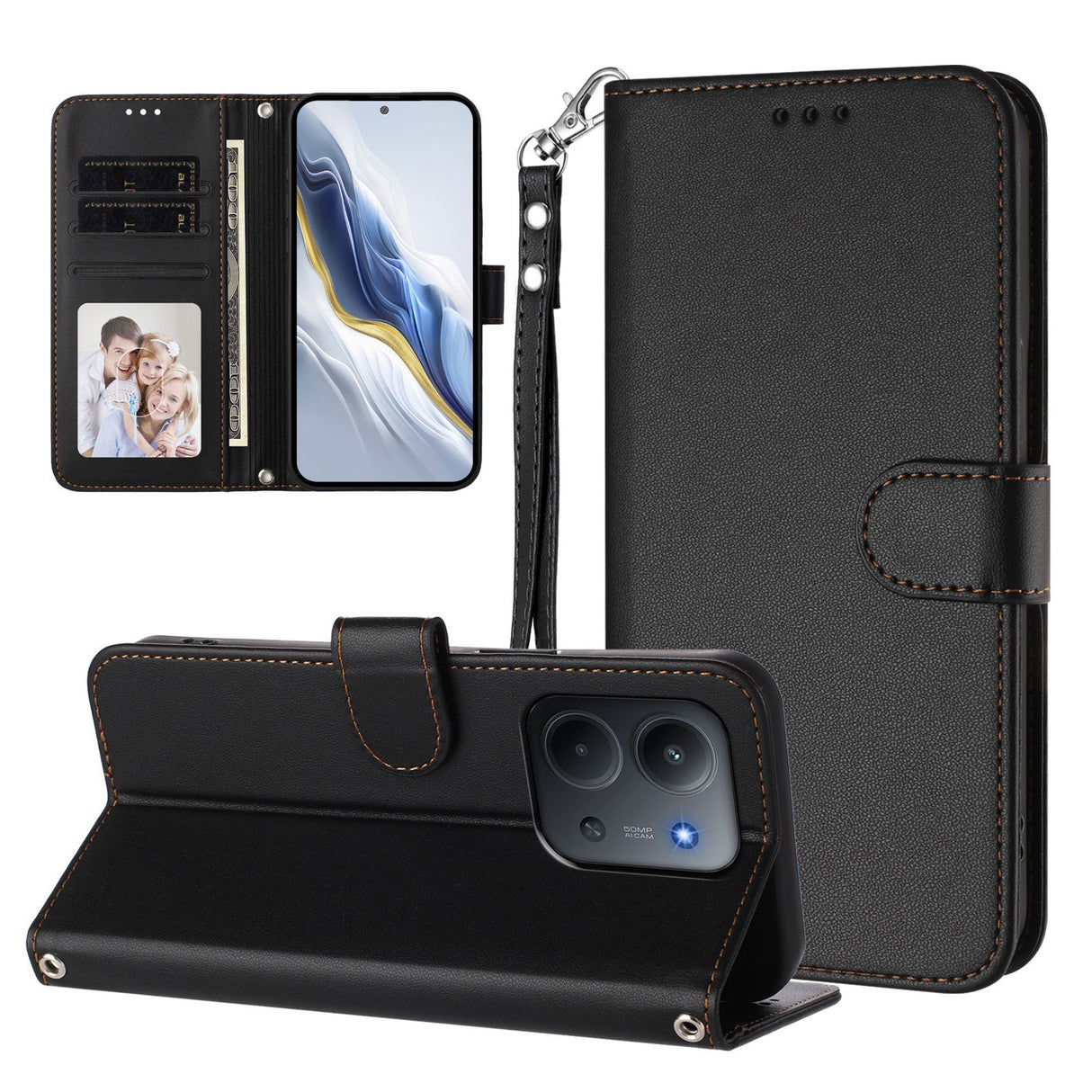 Xiaomi Redmi 15C (5G) / (4G) EIDERWOOD Flip Case with Card Holder & Stand Function - Black