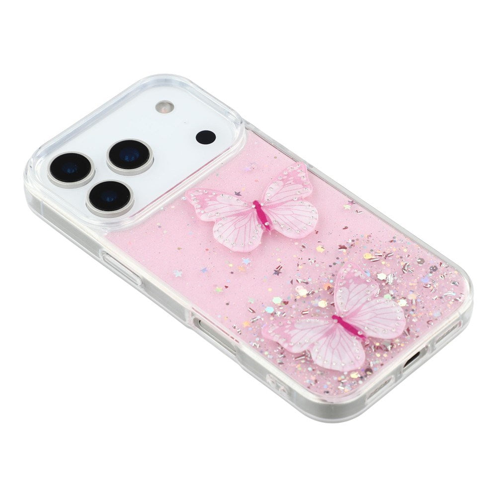 EIDERWOOD iPhone 17 Pro Max Flexible Plastic Case with Butterflies - Transparent / Pink