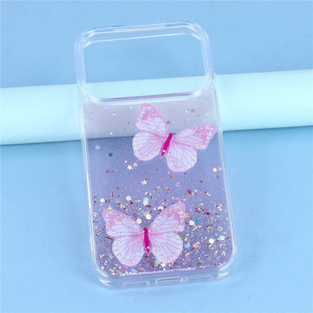 EIDERWOOD iPhone 17 Pro Max Flexible Plastic Case with Butterflies - Transparent / Pink