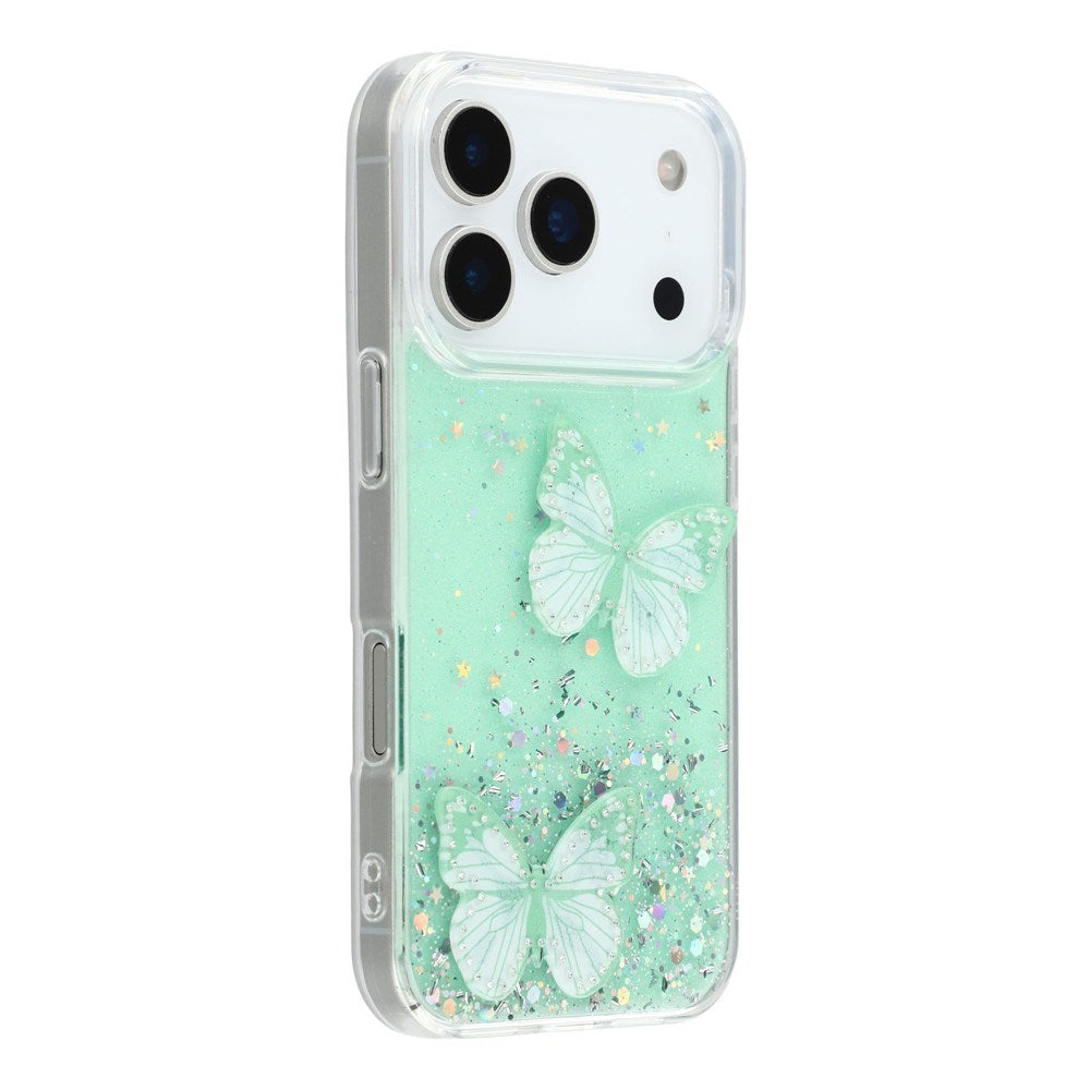 EIDERWOOD iPhone 17 Pro Max Flexible Plastic Case with Butterflies - Transparent / Green