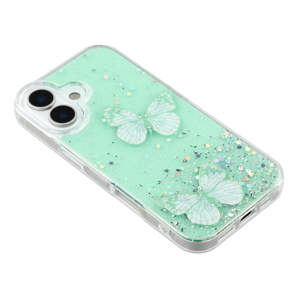 EIDERWOOD iPhone 17 Flexible Plastic Case with Butterflies - Transparent / Green
