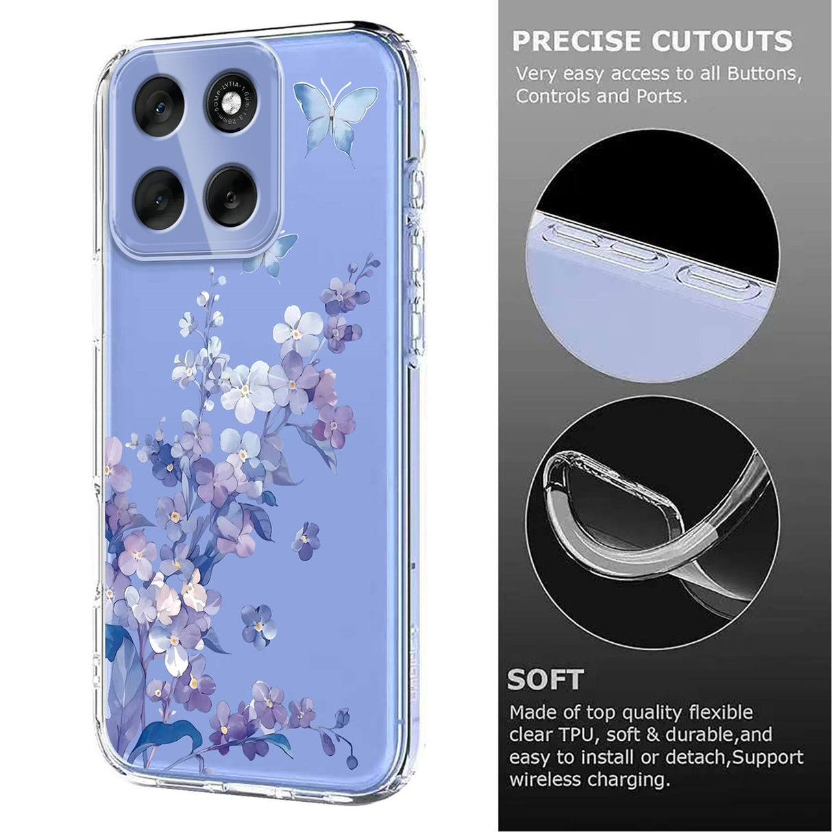EIDERWOOD Motorola Moto G56 Flexible Plastic Case with Floral Motif - Transparent / Violets