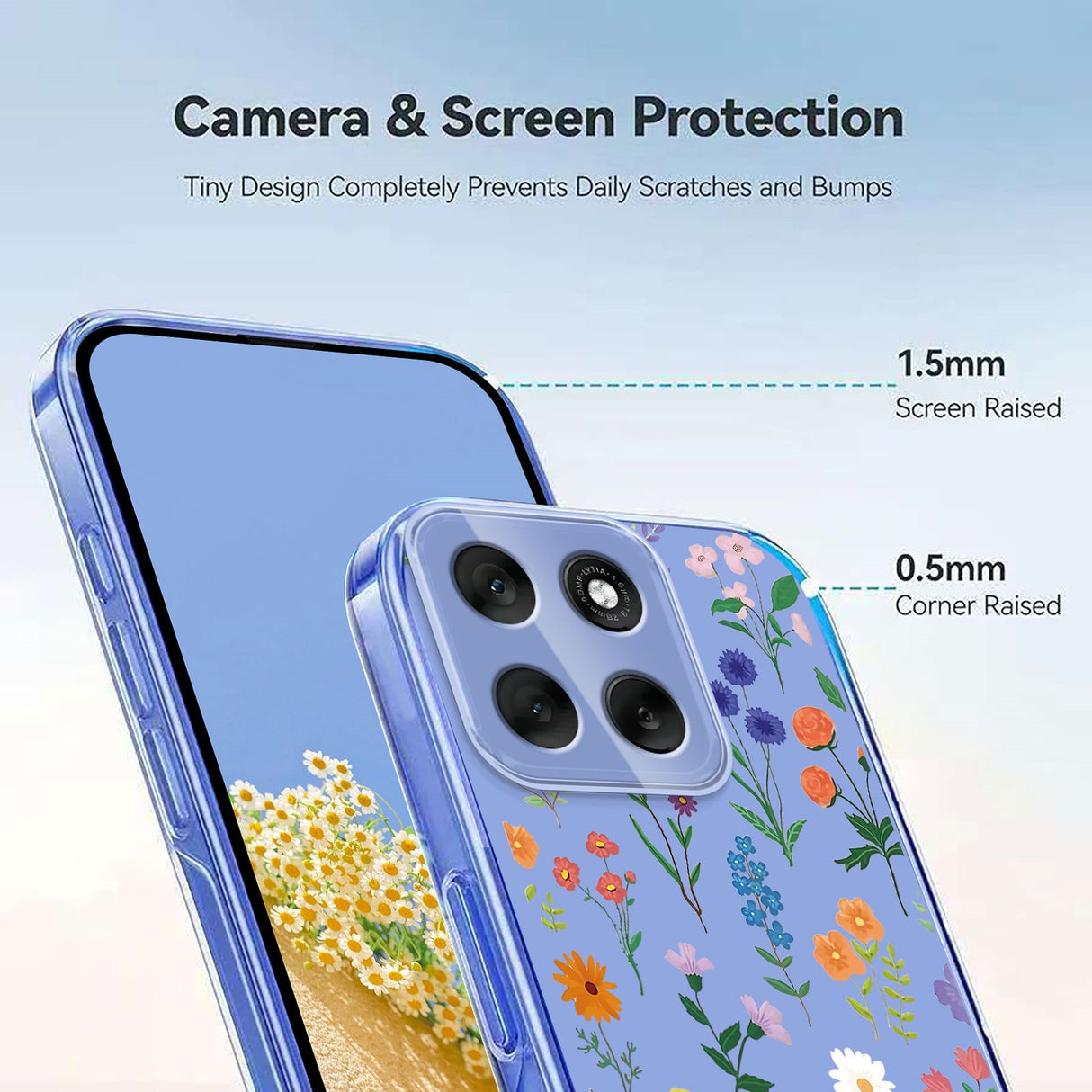 EIDERWOOD Motorola Moto G56 Flexible Plastic Case with Floral Motif - Transparent / Different Flowers