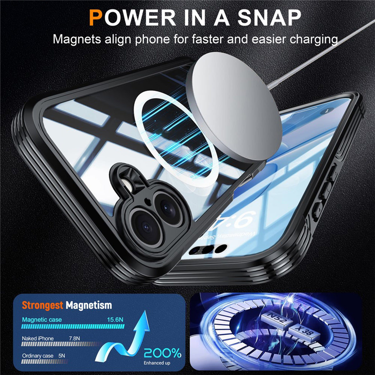 iPhone 17 Hybrid Plastic Case with Built-In Screen Protector - MagSafe Compatible - Transparent / Black