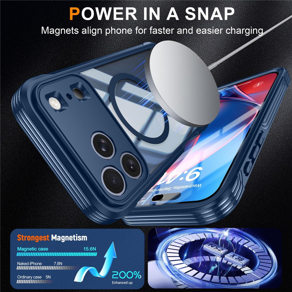 iPhone 18 Pro / 17 Pro Hybrid Plastic Case with Built-In Screen Protector - MagSafe Compatible - Transparent / Blue