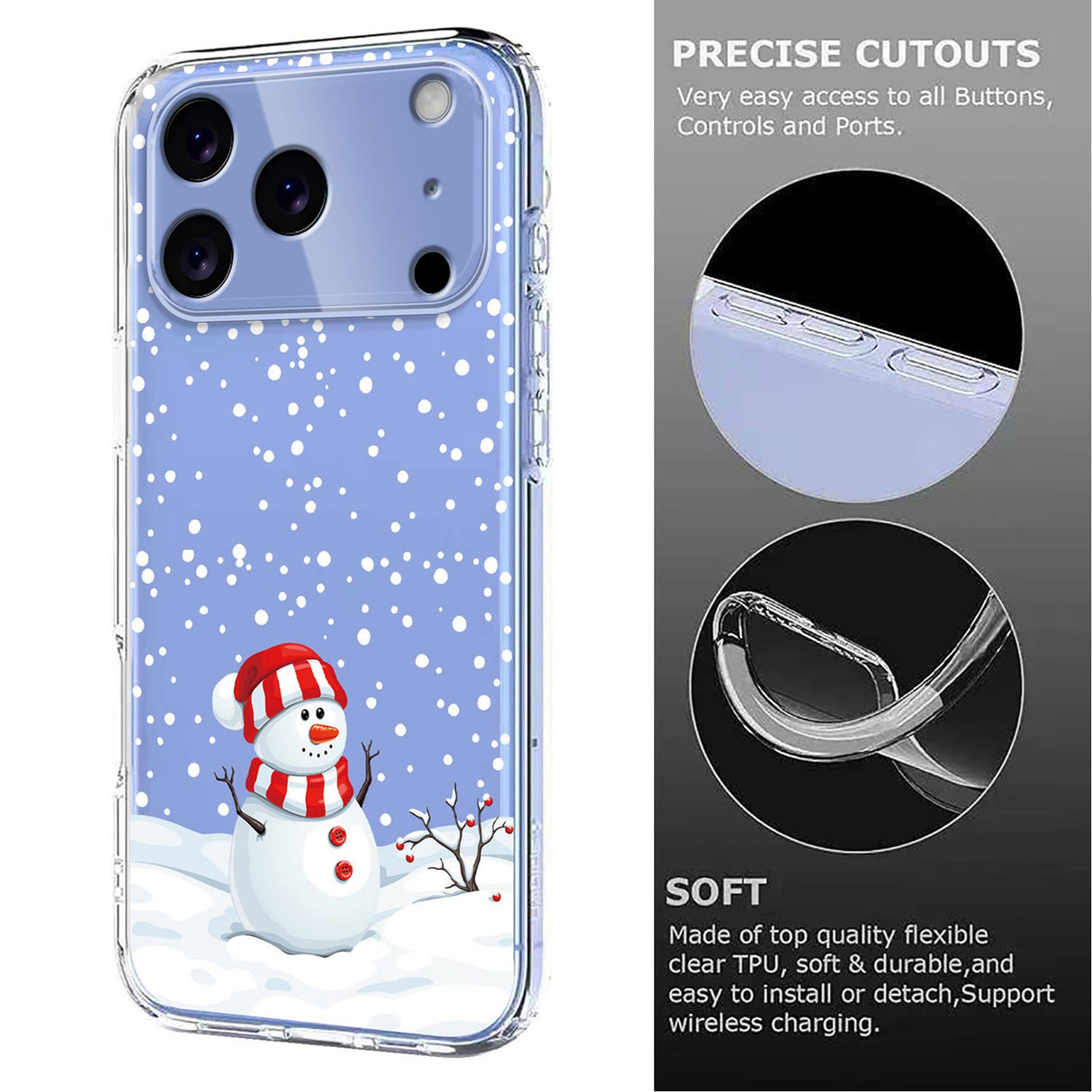 EIDERWOOD iPhone 17 Pro Max Flexible Plastic Christmas Case with Motif - Transparent / Snowman