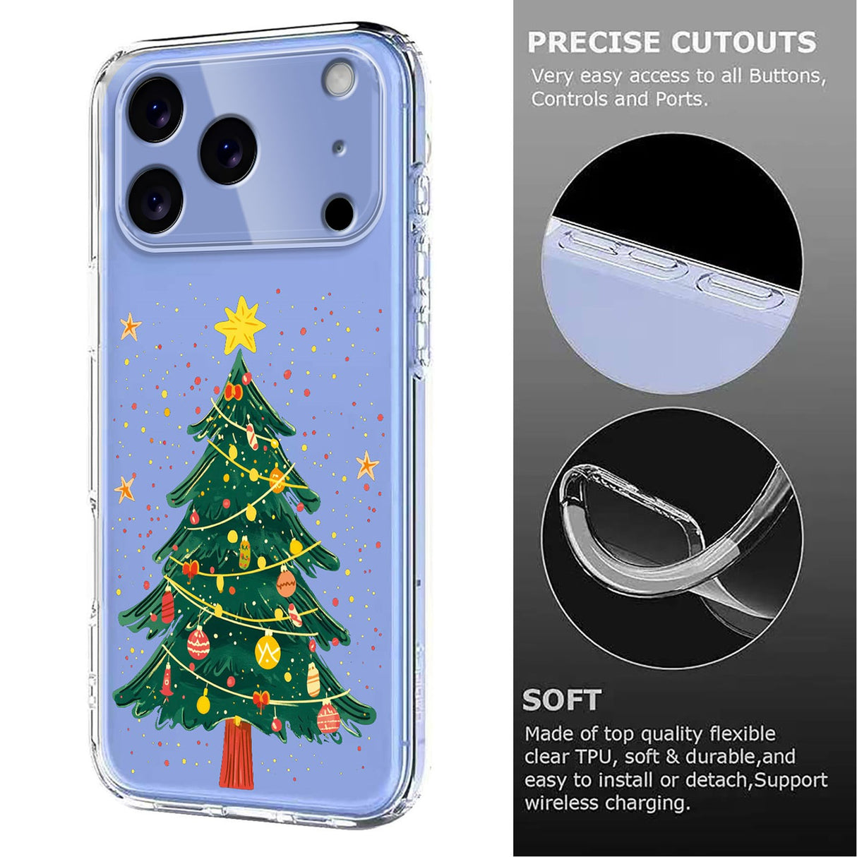 EIDERWOOD iPhone 17 Pro Max Flexible Plastic Christmas Case with Motif - Transparent / Christmas Tree