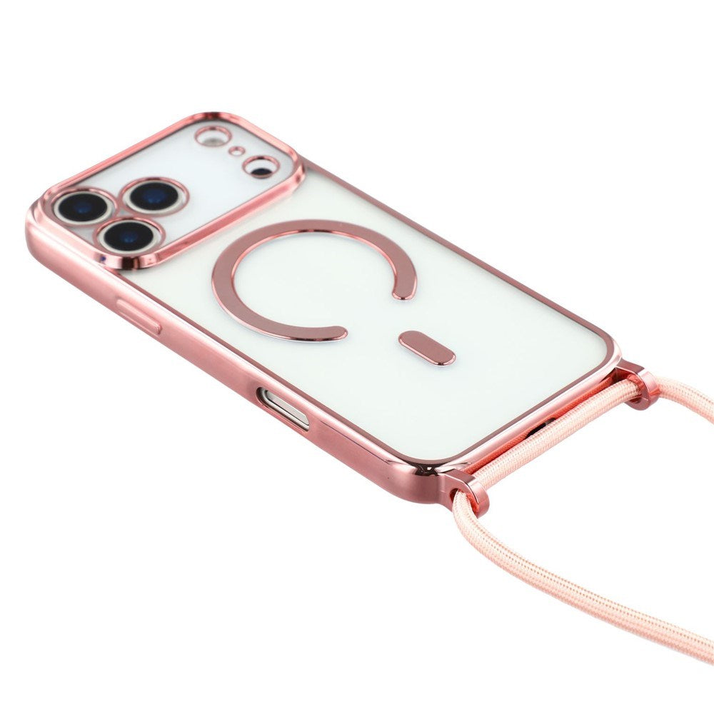 EIDERWOOD iPhone 17 Pro Max Flexible Plastic Case with Adjustable Strap - MagSafe Compatible - Transparent / Pink