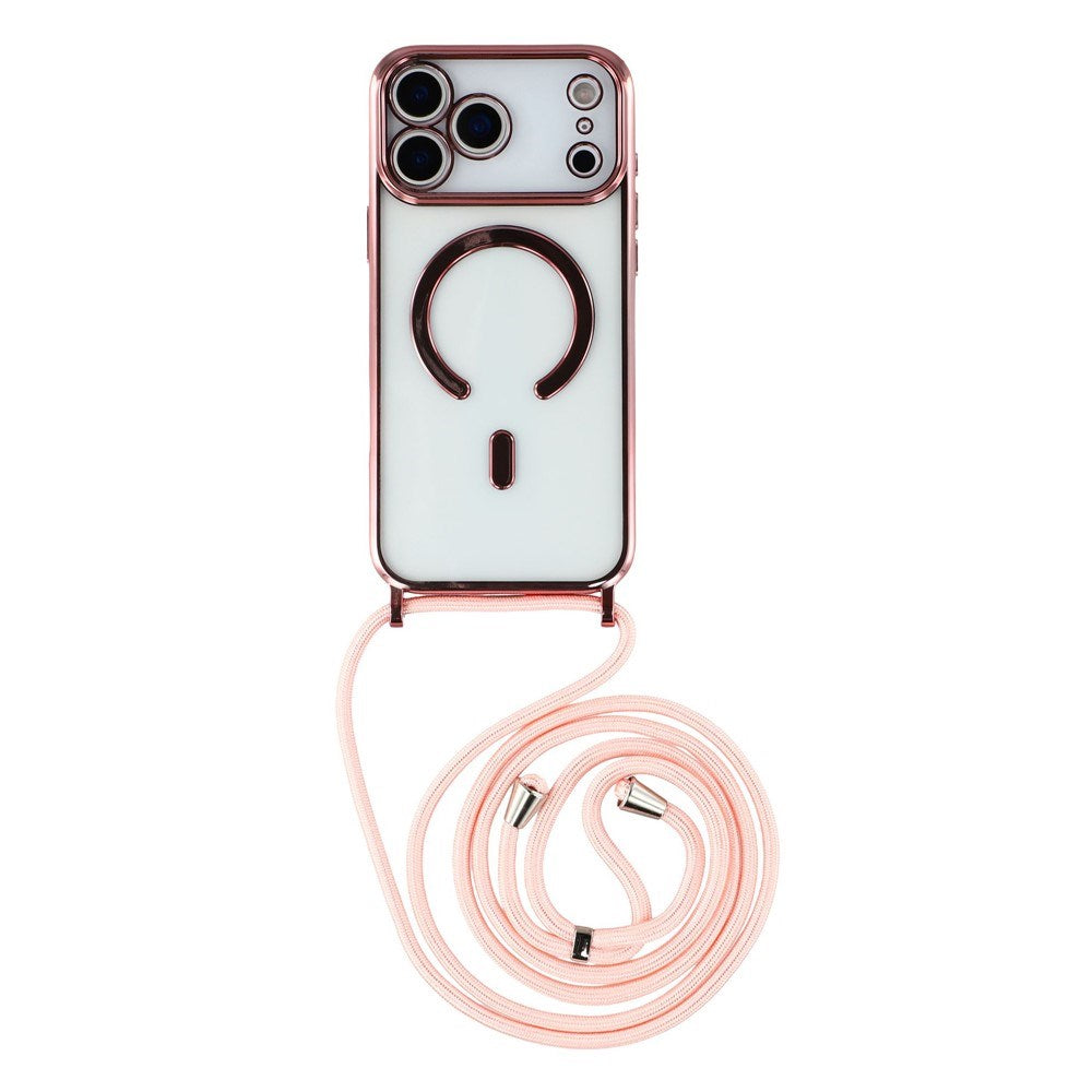 EIDERWOOD iPhone 17 Pro Flexible Plastic Case with Adjustable Strap - MagSafe Compatible - Transparent / Pink