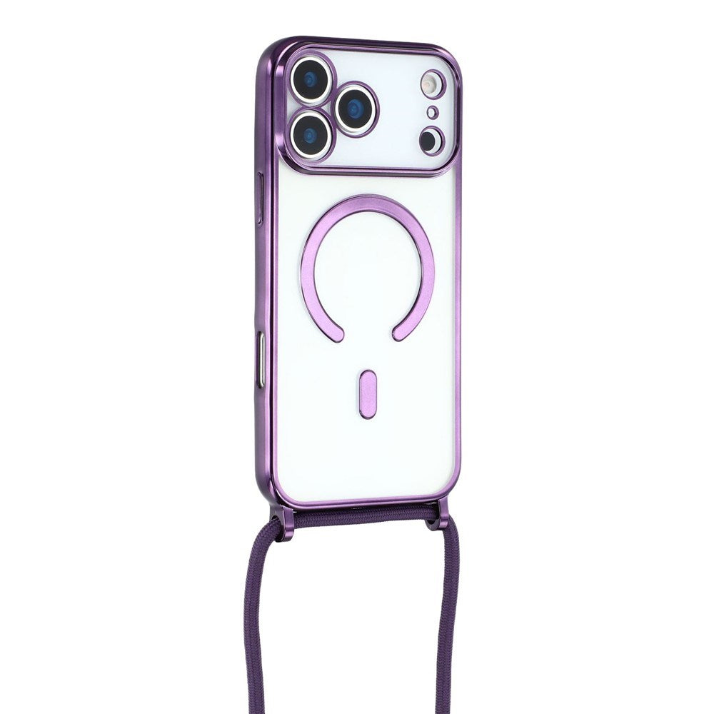 EIDERWOOD iPhone 17 Pro Flexible Plastic Case with Adjustable Strap - MagSafe Compatible - Transparent / Purple