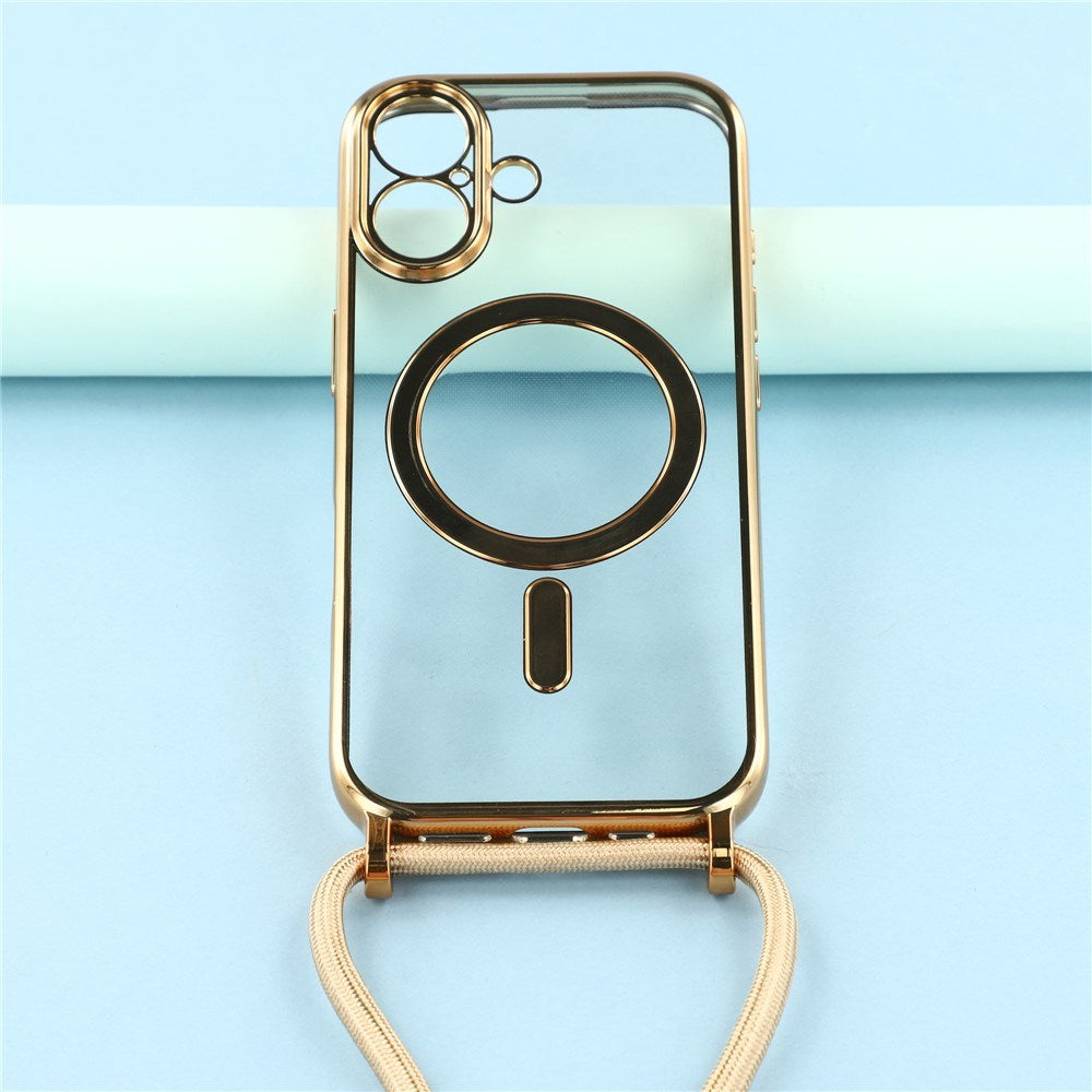 EIDERWOOD iPhone 17 Flexible Plastic Case with Adjustable Strap - MagSafe Compatible - Transparent / Gold