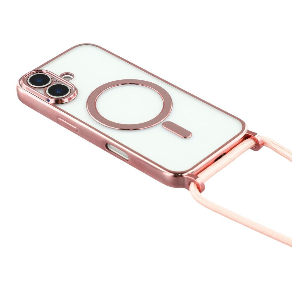 EIDERWOOD iPhone 17 Flexible Plastic Case with Adjustable Strap - MagSafe Compatible - Transparent / Pink