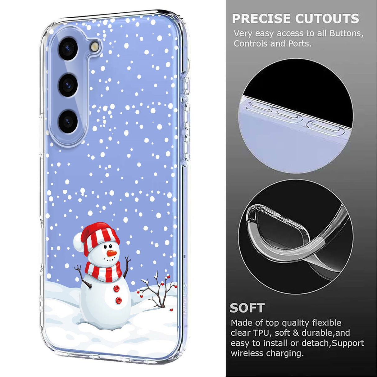 EIDERWOOD Samsung Galaxy S25 / S24 Flexible Plastic Christmas Case with Motif - Transparent / Snowman
