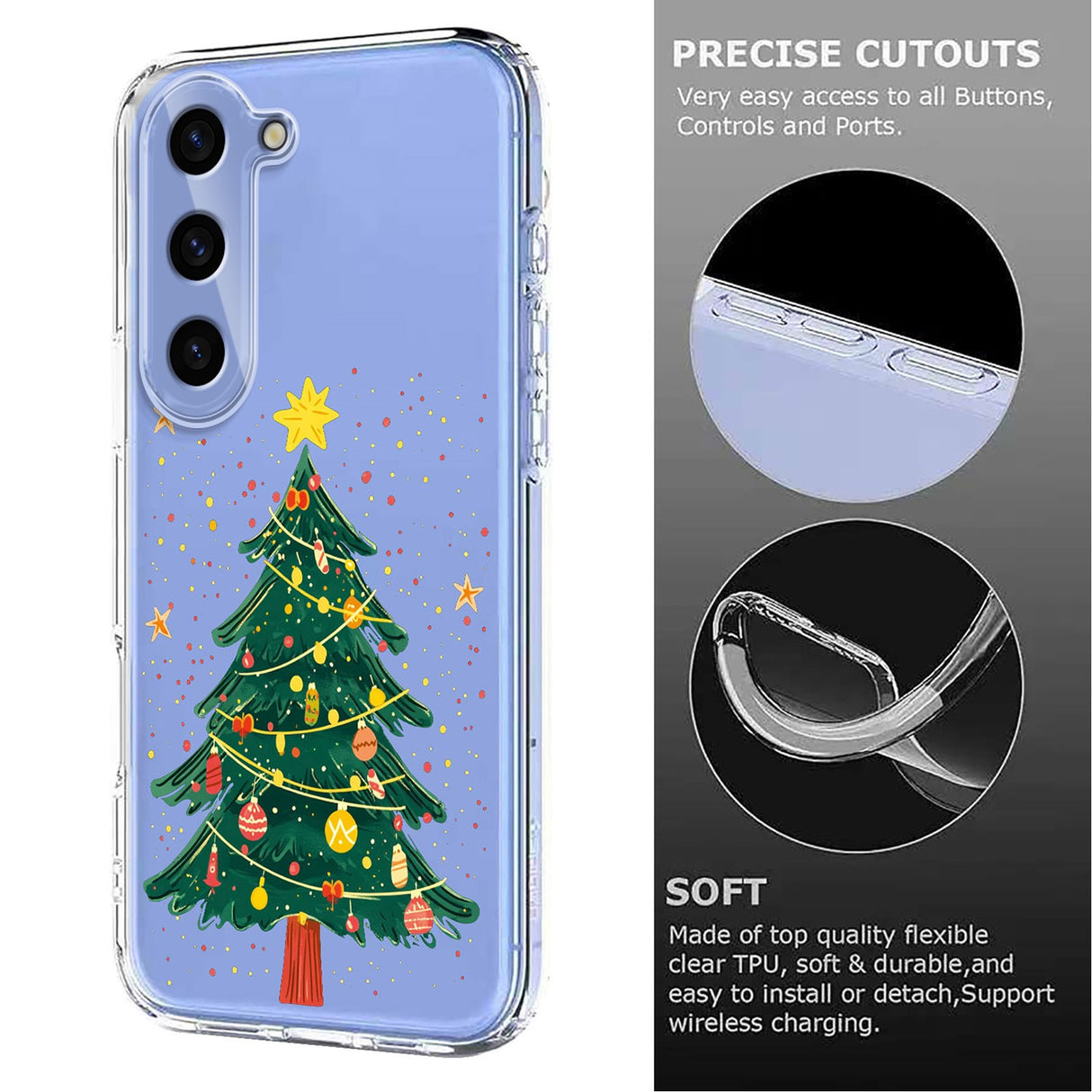 EIDERWOOD Samsung Galaxy S25 / S24 Flexible Plastic Christmas Case with Motif - Transparent / Christmas Tree