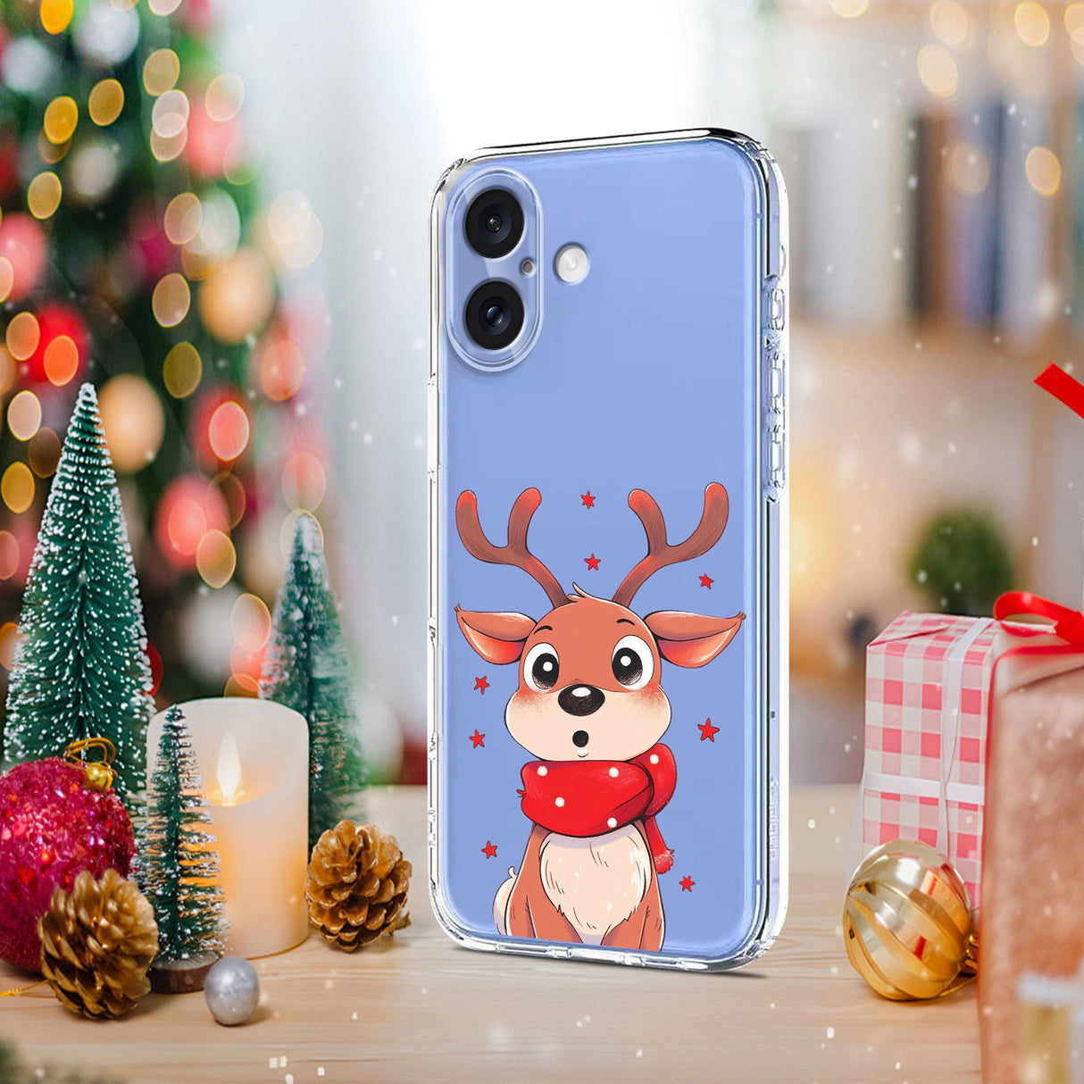 EIDERWOOD iPhone 16 Flexible Plastic Christmas Case with Motif - Transparent / Reindeer