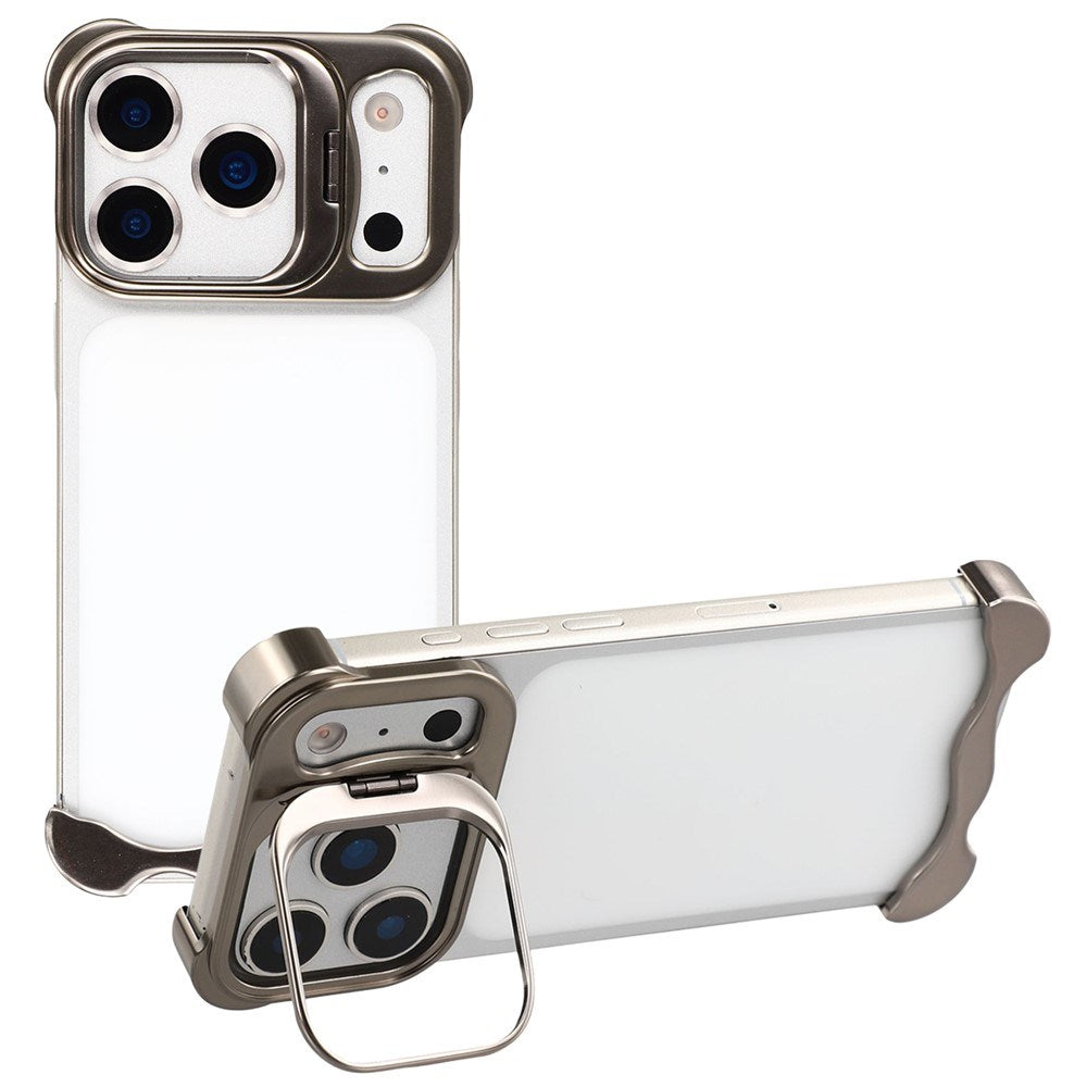 iPhone 17 Pro Two-Piece Metal Bumper Case with Stand & Lens Protector - Titanium